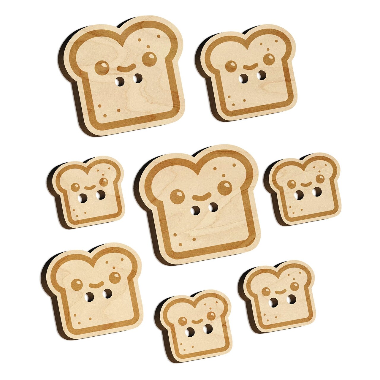 Cute and Kawaii Happy Toast Bread Wood Buttons for Sewing Knitting Crochet DIY Craft